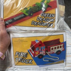 Annie’s Woodworkers Club Kits Fire Truck and Green Dragon Dragster, both new
